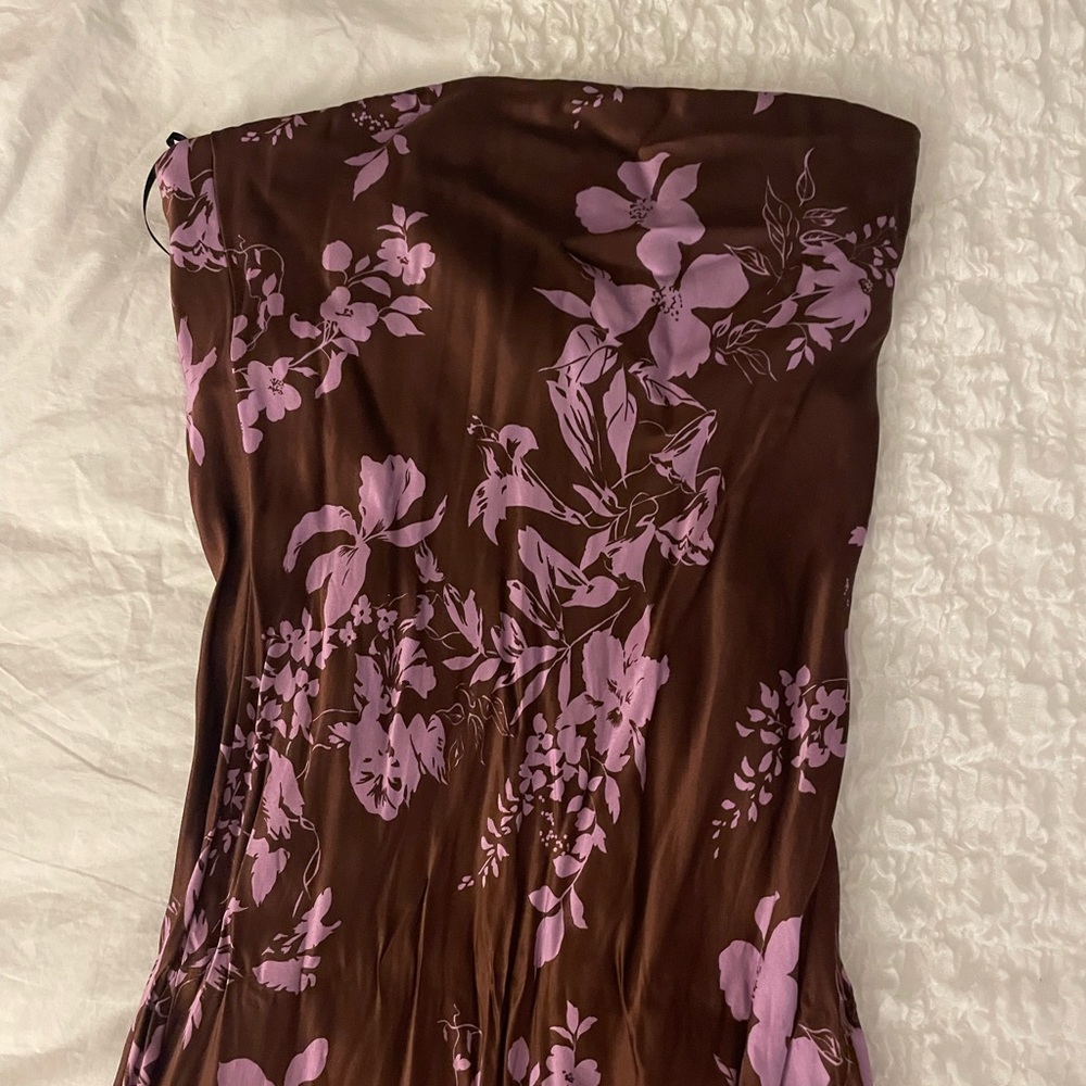 Reformation strapless silk midi dress